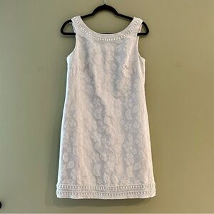 NWT!!Lilly Pulitzer Sophie Metallic Jac Dress Beaded Pearl size 4 Cameo  White